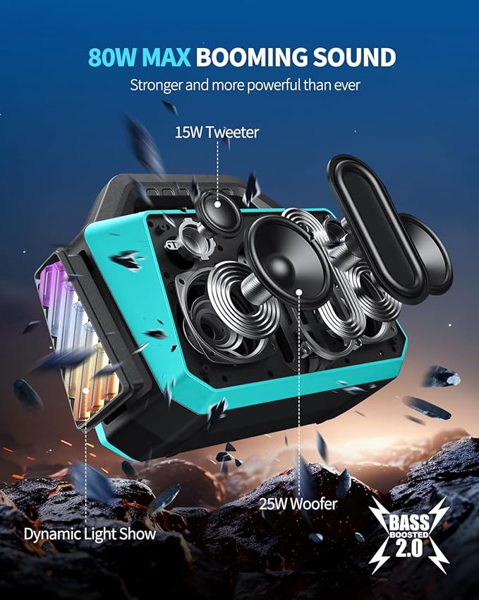 TPWIN Powerful 80W Outdoor Bluetooth Speaker: IPX6 Waterproof, 20H Playtime - Image 2