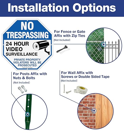 4-Pack No Trespassing Sign Private Property Protected By Video Surveillance - Image 3