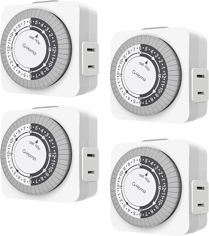 G-Homa Timers for Electrical Outlets 4 Packs, 24 Hour Indoor Plug-in Mechanical by G-Homa