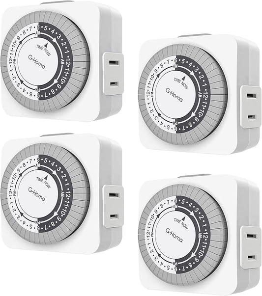 G-Homa Timers for Electrical Outlets 4 Packs, 24 Hour Indoor Plug-in Mechanical by G-Homa