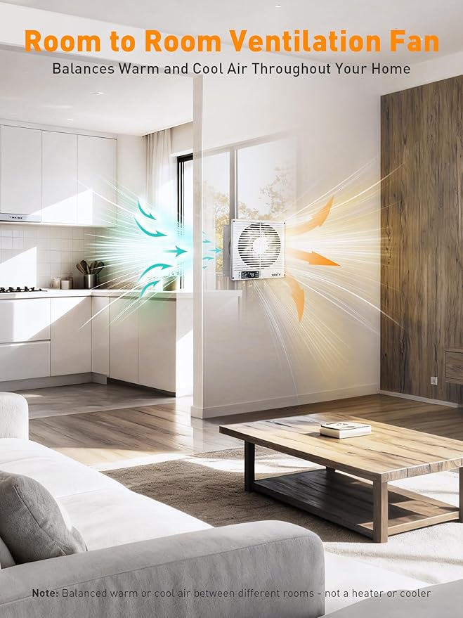 Xcity 8-Inch Room to Room Fan, Through-the-Wall Air Transfer Fan - Image 3
