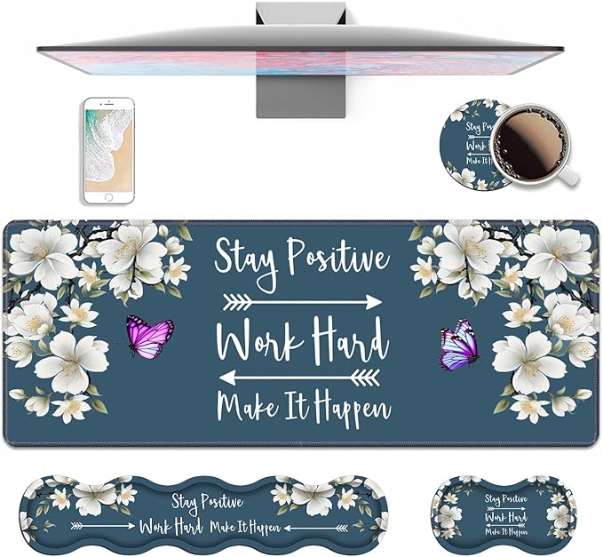 4 in 1 Ergonomic Keyboard Wrist Rest & Mouse Pad Wrist Rest Set, Stay Positive by Unknown