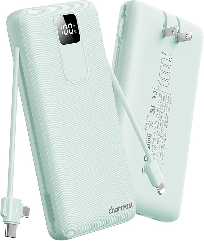 charmast Portable Charger with Built-in Cables and Wall Plug, 20000mAh 20W USB by Charmast