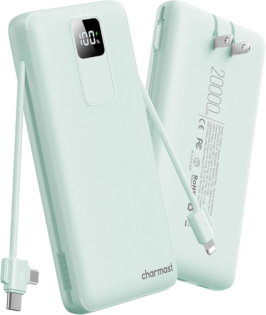 charmast Portable Charger with Built-in Cables and Wall Plug, 20000mAh 20W USB by Charmast