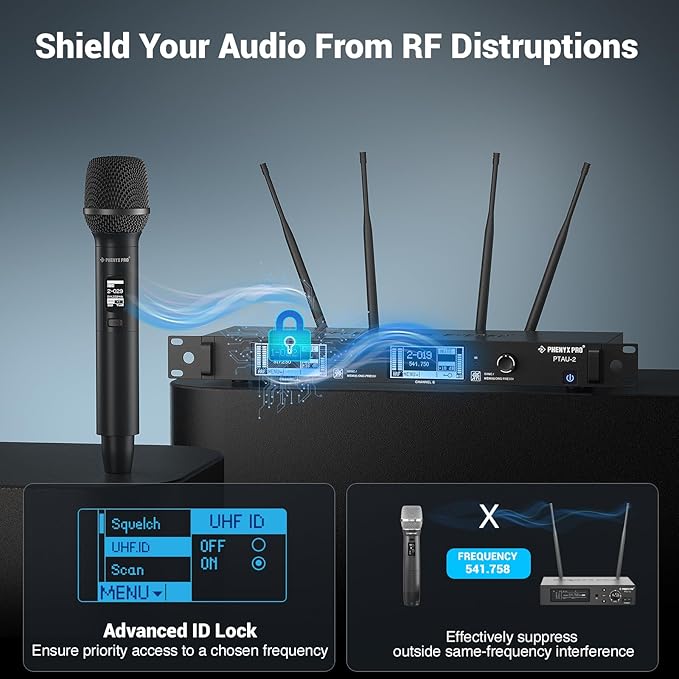 Phenyx Pro Dual-Channel Wireless Microphone System, Dynamic Mics w/ID Lock - Image 2