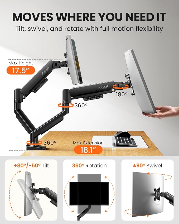 ErGear Dual Monitor Arm, Full Adjustable Monitor Mount - Image 4