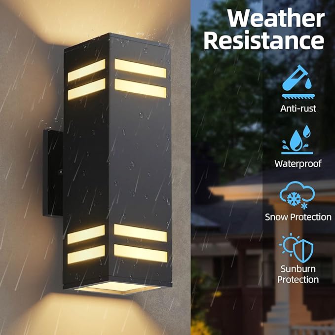 Zinola Dusk to Dawn Outdoor Lighting 2 Pack, Modern Outdoor Wall Lights Black - Image 4