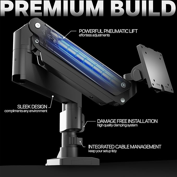 VIVO Premium Aluminum Single Screen Pneumatic Spring Monitor Arm Desk Mount - Image 5