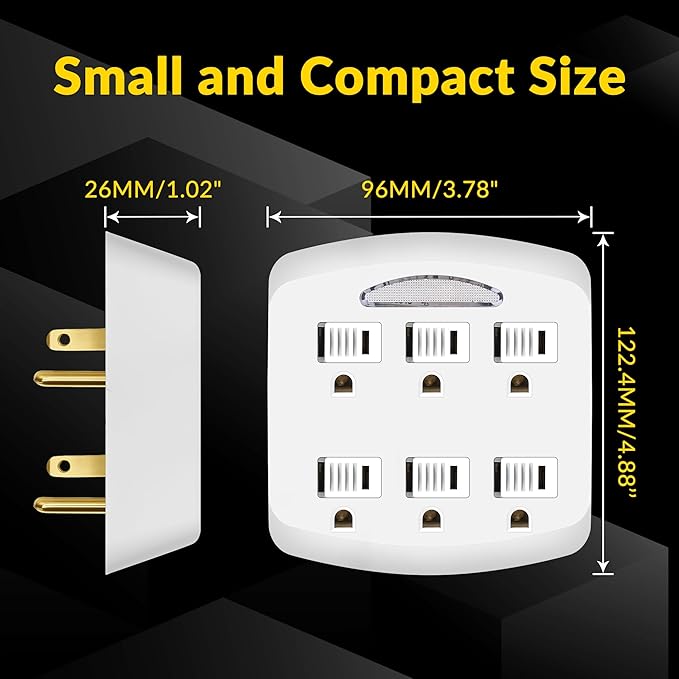 6-Outlet Extender, 3-Prong Ground Wall Tap Adapter - Image 2