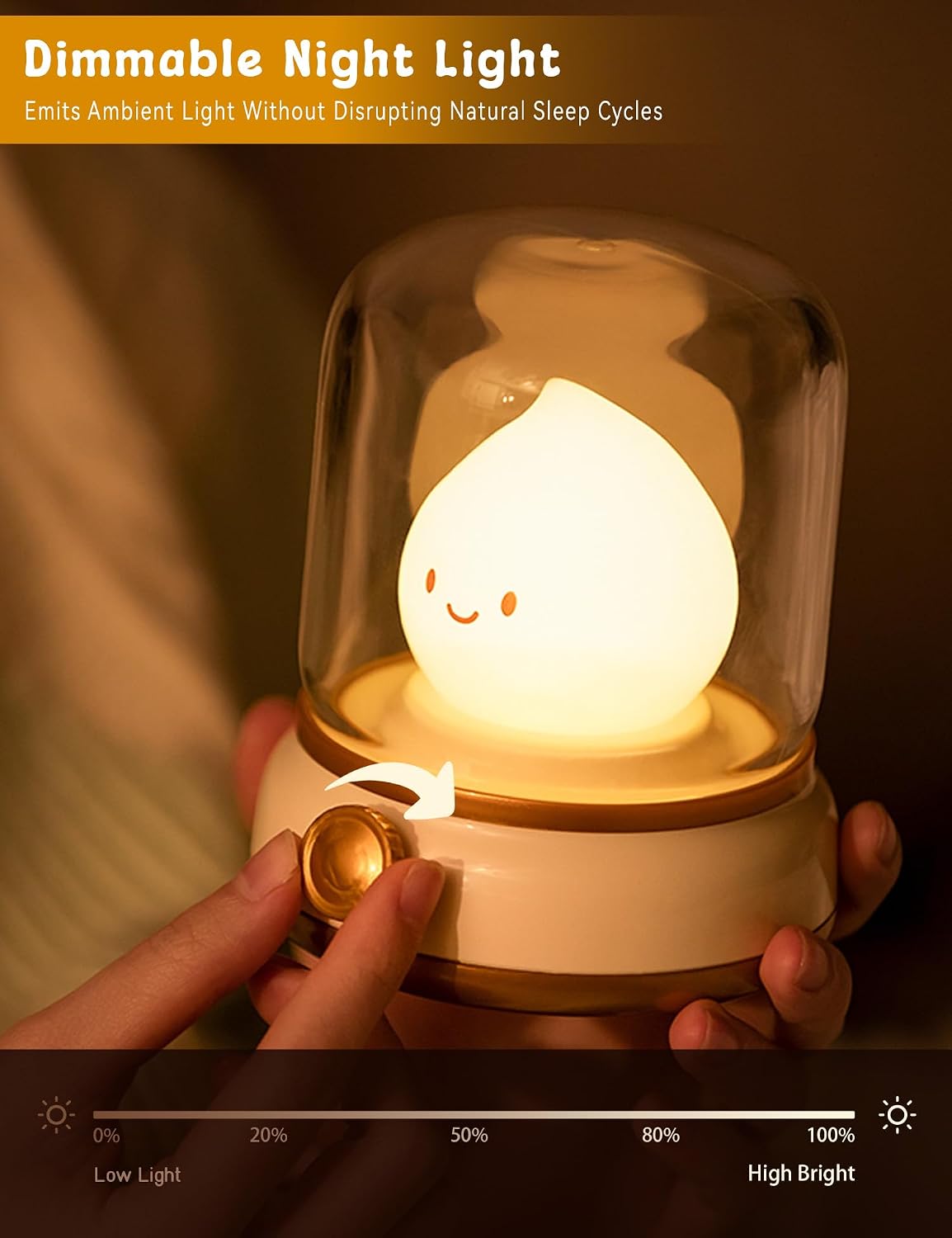 WANIDEA Night Light for Kids, Rechargeable Night Light for Bedroom | Stepless Dimming, Retro Flame, Room Decor, Warm Candlelight, Gifts for Kids, Bedside Lamp With USB-C Charging Cable