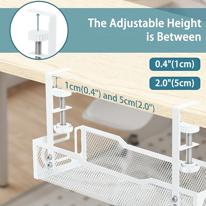 2Pack Under Desk Cable Management Tray, No Drill Mesh Desk Cable Tray, Wire - Image 3