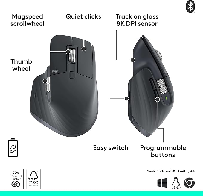 Logitech MX Master 3S Bluetooth Edition Wireless Mouse, No USB Receiver - Image 6