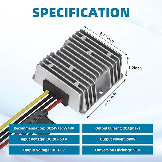 AIUWIZO 20A 240W Golf Cart DC-DC 24V 36V 48V to 12V Waterproof Converter - Image 2