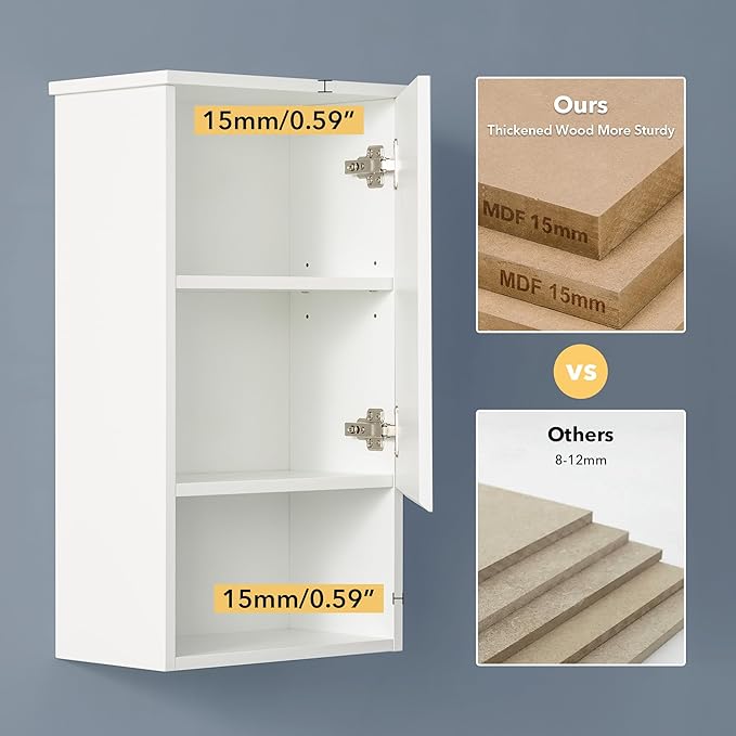 Bathroom Wall Cabinet with Single Door, Soft-Close Hinges, 15x27 inch Wooden - Image 6