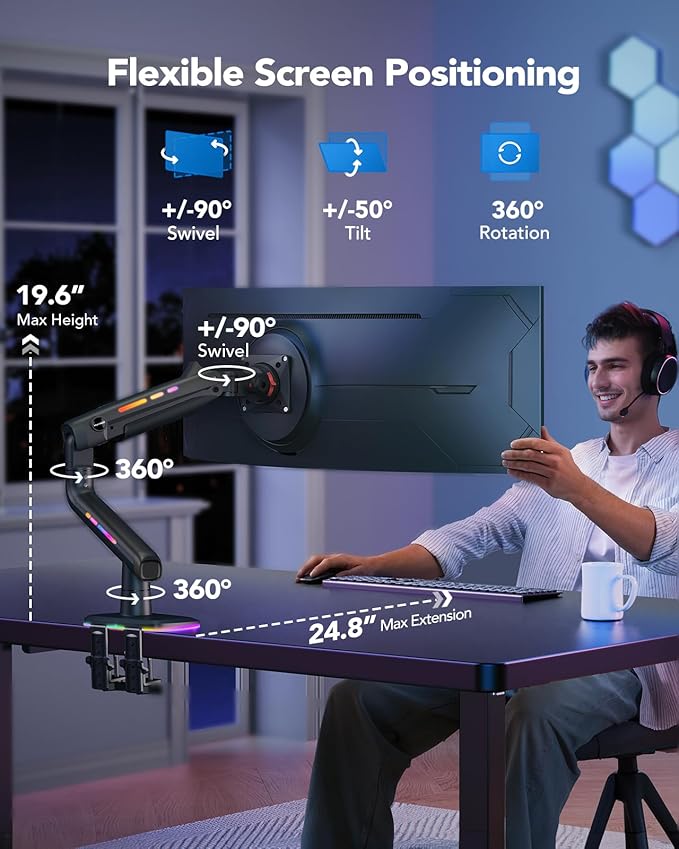 HUANUO TitanLift Monitor Arm for Ultrawide Screens up to 49″, Heavy-Duty Single - Image 5