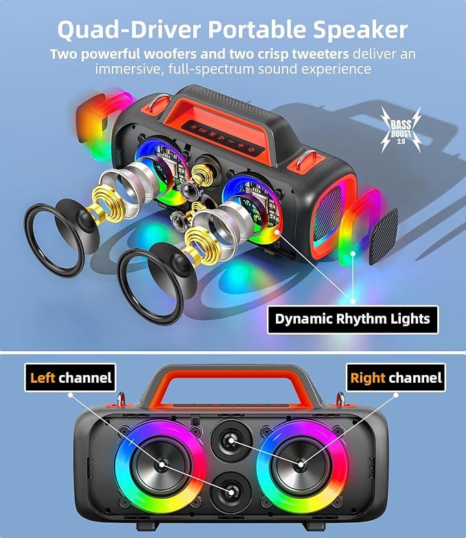 Portable Bluetooth Speaker Wireless, 140W Peak Loud Sound - Image 2