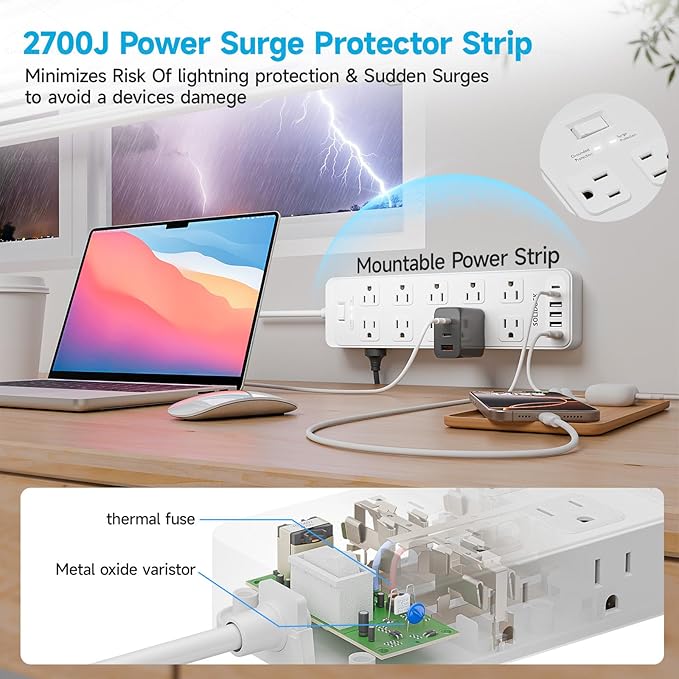 Solidock Power Strip Surge Protector Flat Plug - Image 8