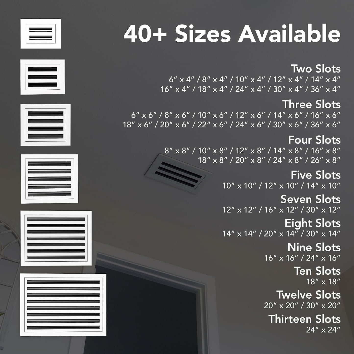 QuietCool 10x4 Modern Design AC Grille - Aluminum White - Air Vent - Linear Slot Diffuser - Register Grille for Heating and Cooling - Compatible with Ceiling, Wall, or Floor Registers