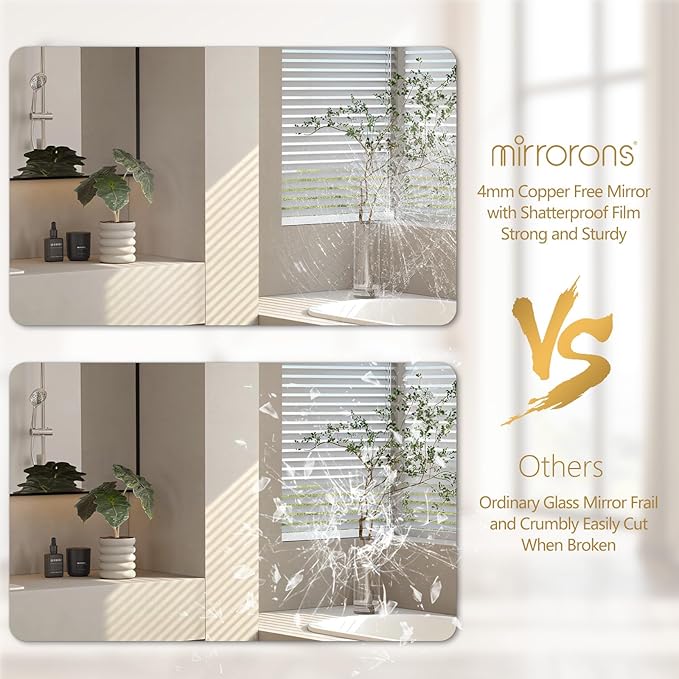 Mirrorons 60 x 28 Frameless Bathroom Mirror, Rounded Corner Bathroom Vanity - Image 8