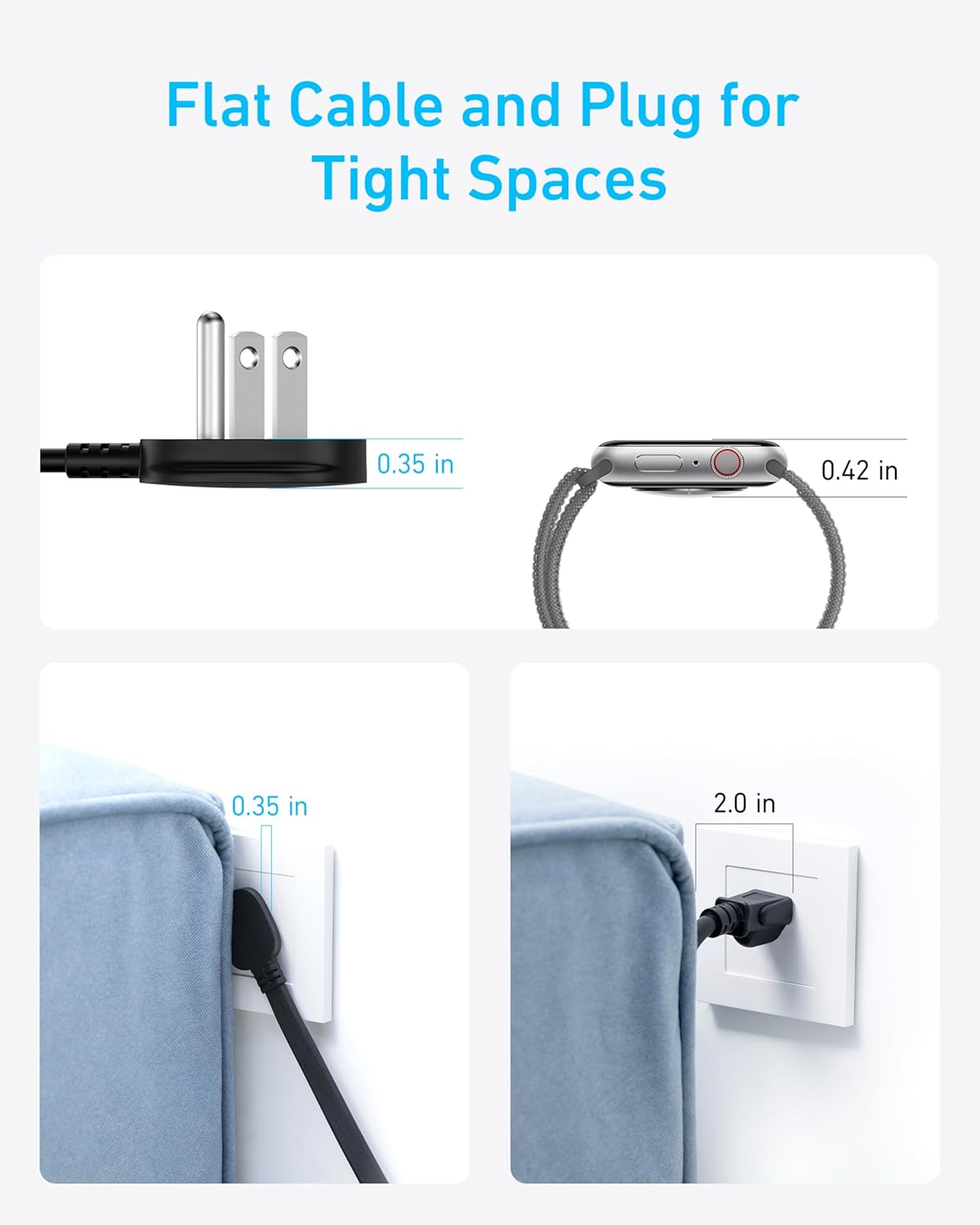 Anker Power Strip, 900J Surge Protector, 35W Max | Flat Plug Extension Cord with Multiple Outlets, 8 AC, 2 USB A, 2 USB C, 5ft Outlet Extender, Dorm Room Essentials,Home Office