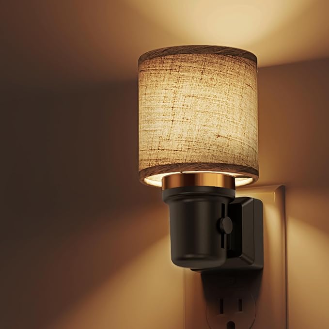 L LOHAS LED Night Lights Plug into Wall, Linen Fabric Cylinder Decor Night Light by LLOHASLED