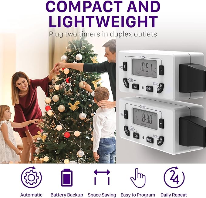 Fosmon 7 Day Digital Timers for Electrical Outlets, Indoor Plug-in Light Timers - Image 6