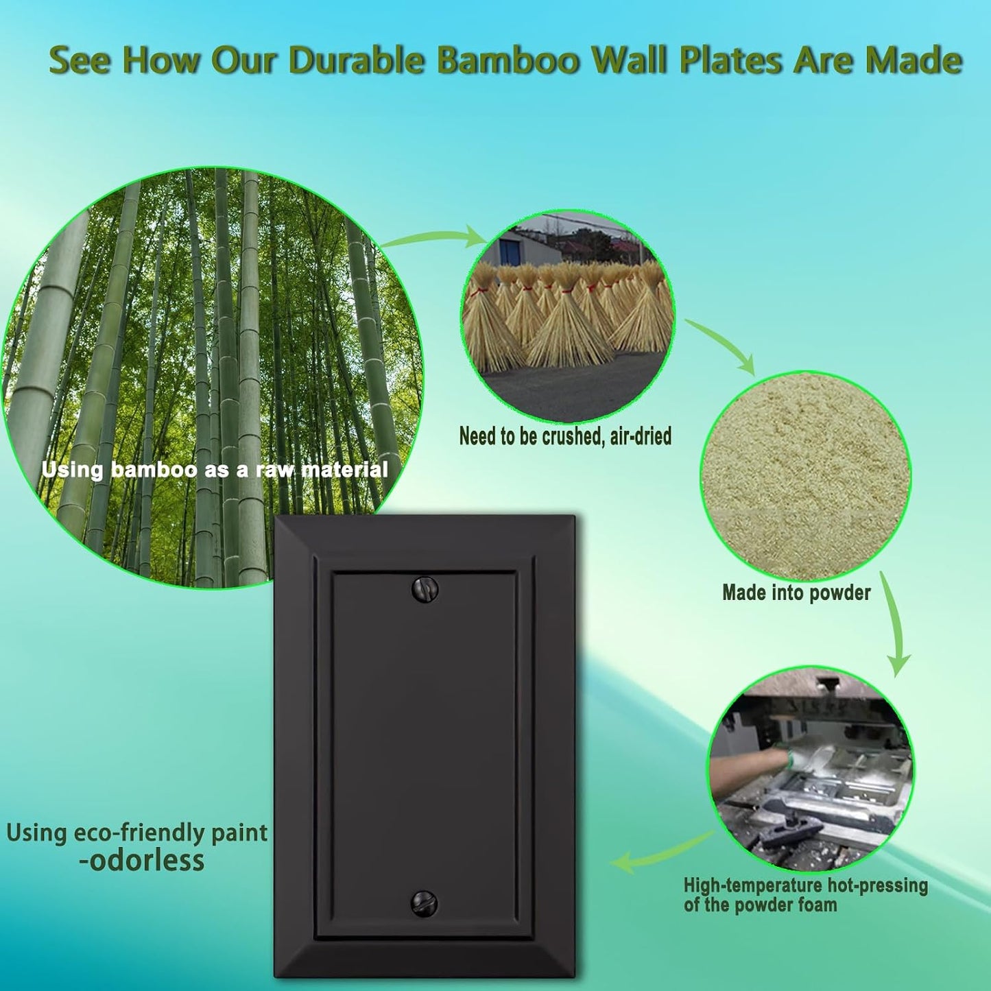 Classic Architecture Wall Plates,Light Switch covers, Electrical Outlet Covers, Duplex receptacle wall plates,Mid Size Bamboo Fiber Material Switch plates Matte Black (1 Gang Blank 4PK)