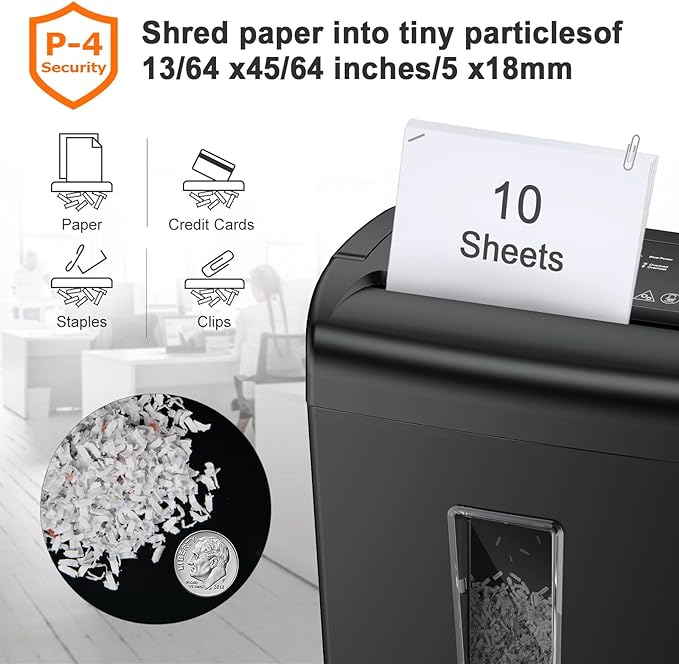 Bonsaii 10-Sheet Cross Cut Paper Shredder, 5.5 Gal Home Office Heavy Duty - Image 3