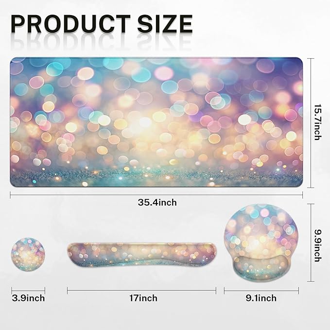 Britimes Abstract Pink and Blue Glitter Keyboard Mouse Pad Set 4in1 Large - Image 2