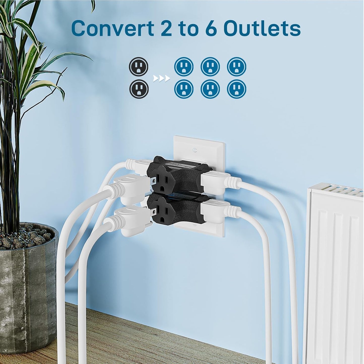 K KASONIC 3 Outlet Grounding Adapter, Heavy Duty Plug Extender 3 Pack Black