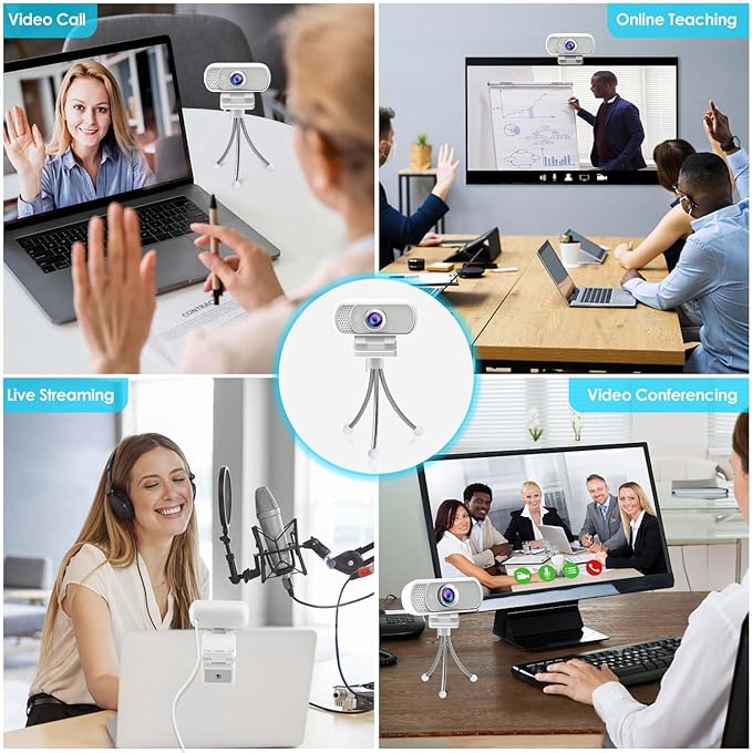 Webcam with Tripod Privacy Shutter: 1080P FHD Web Camera with Mic, Plug & Play - Image 5