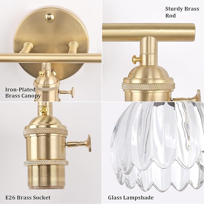 Shenmoyl Bathroom Light Fixtures, 3-Light Brass Vanity Wall Light Over Mirror - Image 7