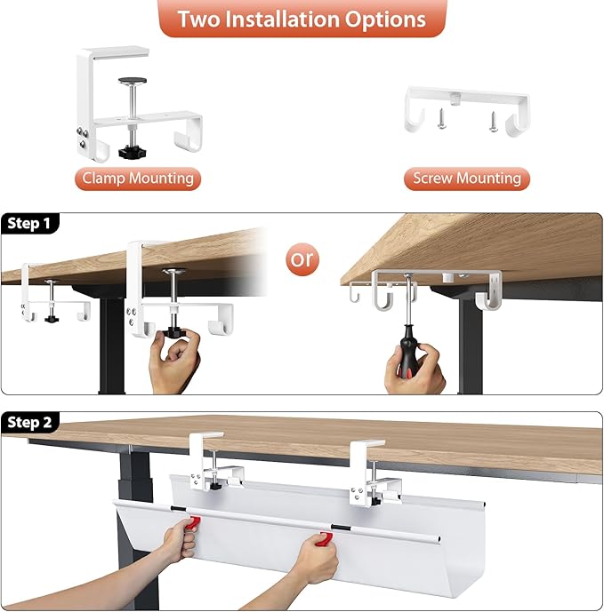 Univivi No Drill Under Desk Cable Management Tray, Clamp/Screw Mount Desk Cable - Image 6