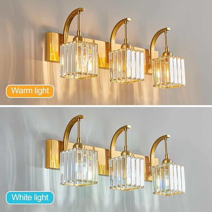 FDPBY Crystal Vanity Lights 3-Light Gold Bathroom Vanity Lights Modern Crystal - Image 2