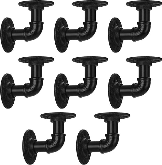 1/2" Pipe Shelf Bracket，Wall Mounted Floating Shelf Bracket, Steam Punk Decor Hanging Wall Metal Bracket, Heavy Duty Decorative Rustic Shelving Bracket (8, 3.3*3.3"(8.5*8.5cm))