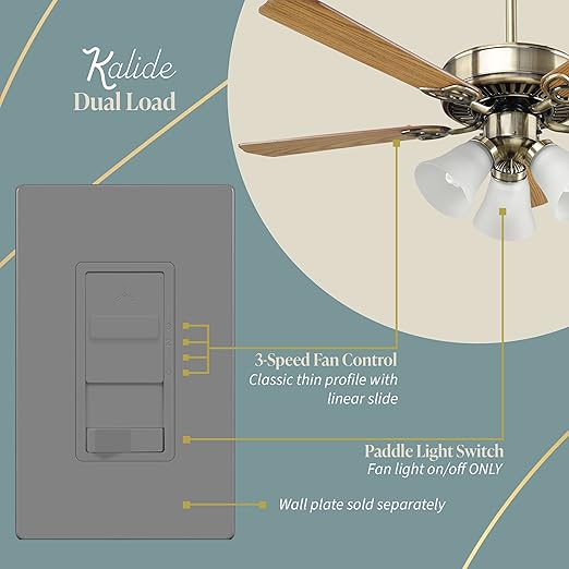 TOPGREENER Kalide Light Switch and 3-Speed Ceiling Fan Control Combo, in Wall - Image 3
