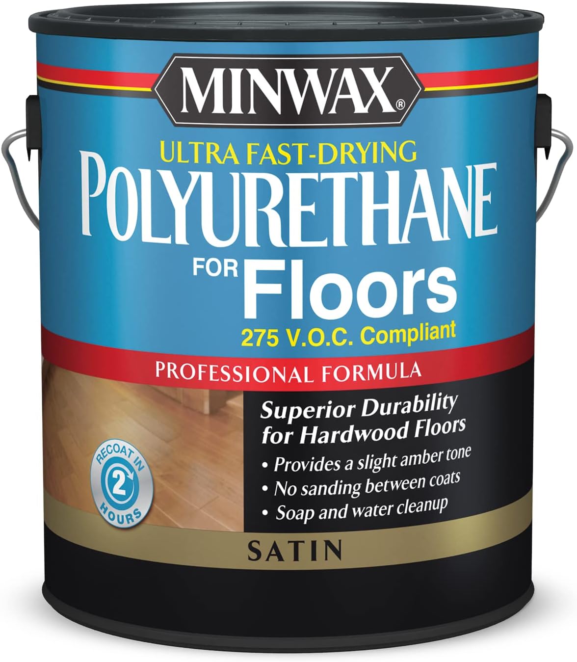 Minwax Ultra Fast Drying Polyurethane Protective Wood Finish, 275 VOC, Clear Satin, Gallon