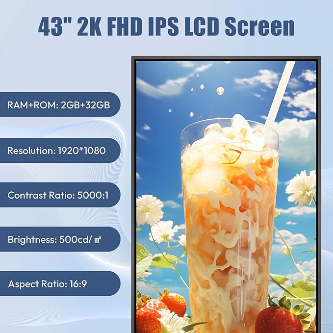 QIXZOCV MWE 43 Inch Mobile Digital Signage Display Touchscreen Kiosk - Image 3