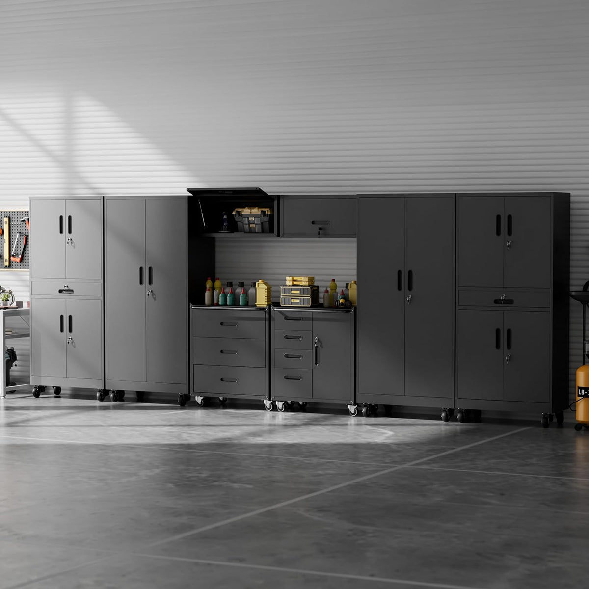 black garage storage cabinets system 8 pcs workshop, main product view