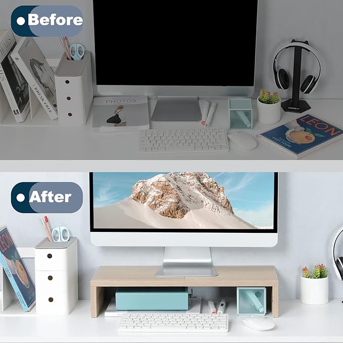 TEAMIX 20 Inch Wood Monitor Stand Riser, Wooden Desktop Stand - Image 6