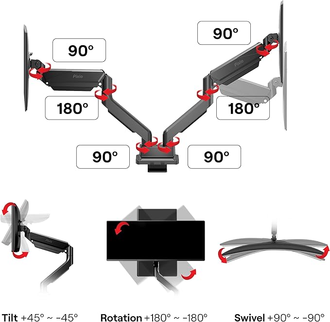 Pixio PS2D Ultrawide Heavy-Duty Premium Dual Monitor Arm Stand Desk Mount - Image 8