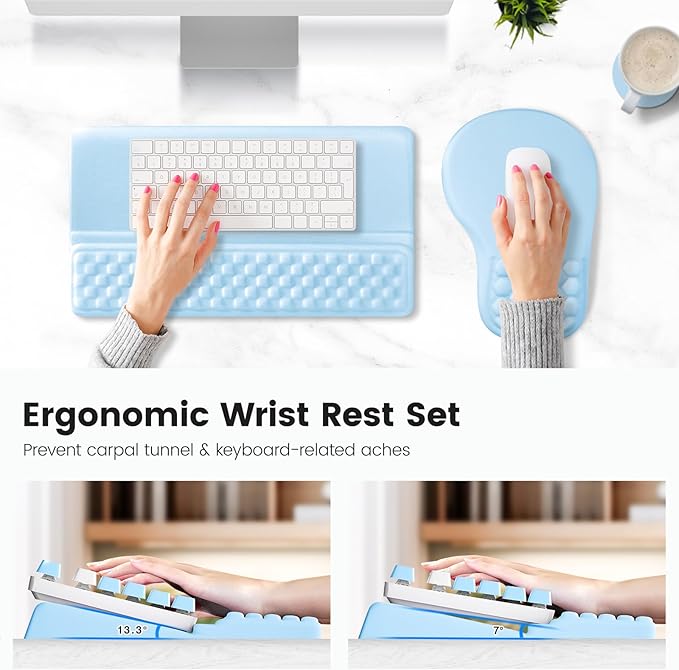 Ospelelf Ergonomic Mouse Pad and Keyboard Stand Wrist Rest Set, Memory Foam - Image 2