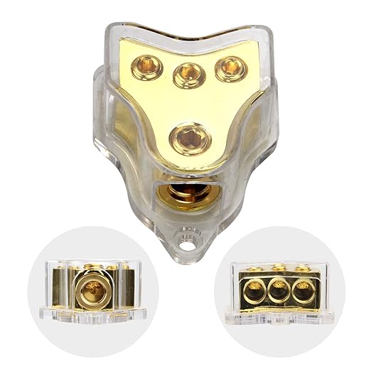 RKURCK 3 Way Copper Power Distribution Block, 0/2/4 AWG Gauge in, 4/8/10 Gauge - Image 2
