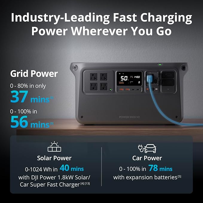 DJI Power 1000 V2 Portable Power Station, 1024Wh LFP Battery, Compact Size - Image 3