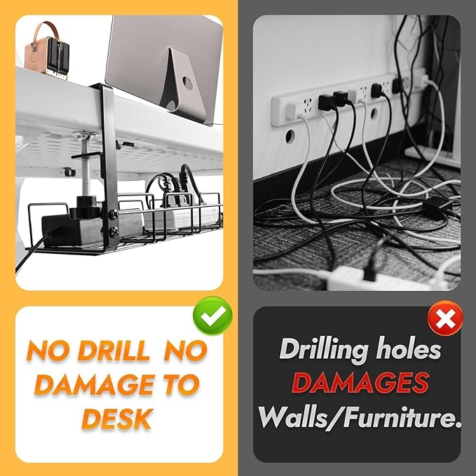 Under Desk Cable Management Tray No Drill 2pack Kit- 15.7'' Long 5.1'' Wide Tray - Image 3