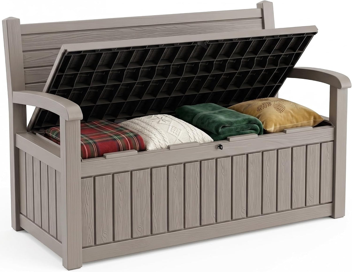 storage bench outdoor deck box, 120 gallon lockable, main product view