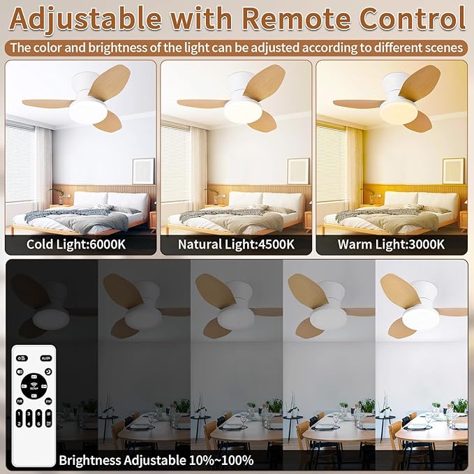 Glowall Small Ceiling Fan with Lights, 25 Inch Flush Mount with Remote Control - Image 4