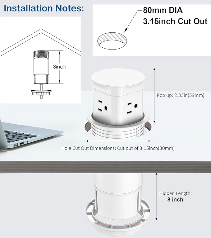 Jgstkcity Pop Up Outlet for Countertop, Flush Mount Tamper Resistant Space - Image 6
