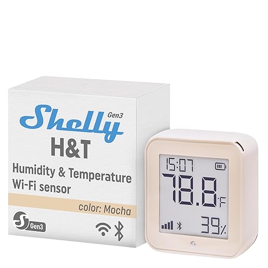 Shelly H&T Gen3 Mocha | Wi-Fi and Bluetooth Smart Temperature & Humidity Sensor by Shelly