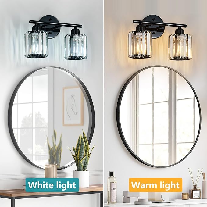 FDPBY Modern 2 Light Crystal Vanity Light, Plating Black Vertical Bathroom - Image 2